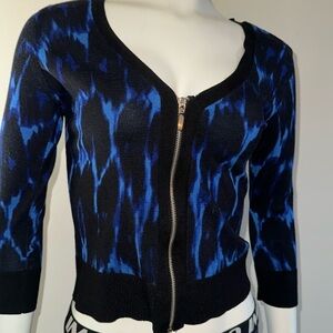 Inc 3/4 sleeve blue & black zip up cardigan